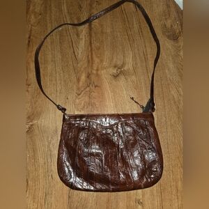 Vintage Genuine Eel Skin Purse Handbag Chocolate Brown Shoulder Strap Korea
